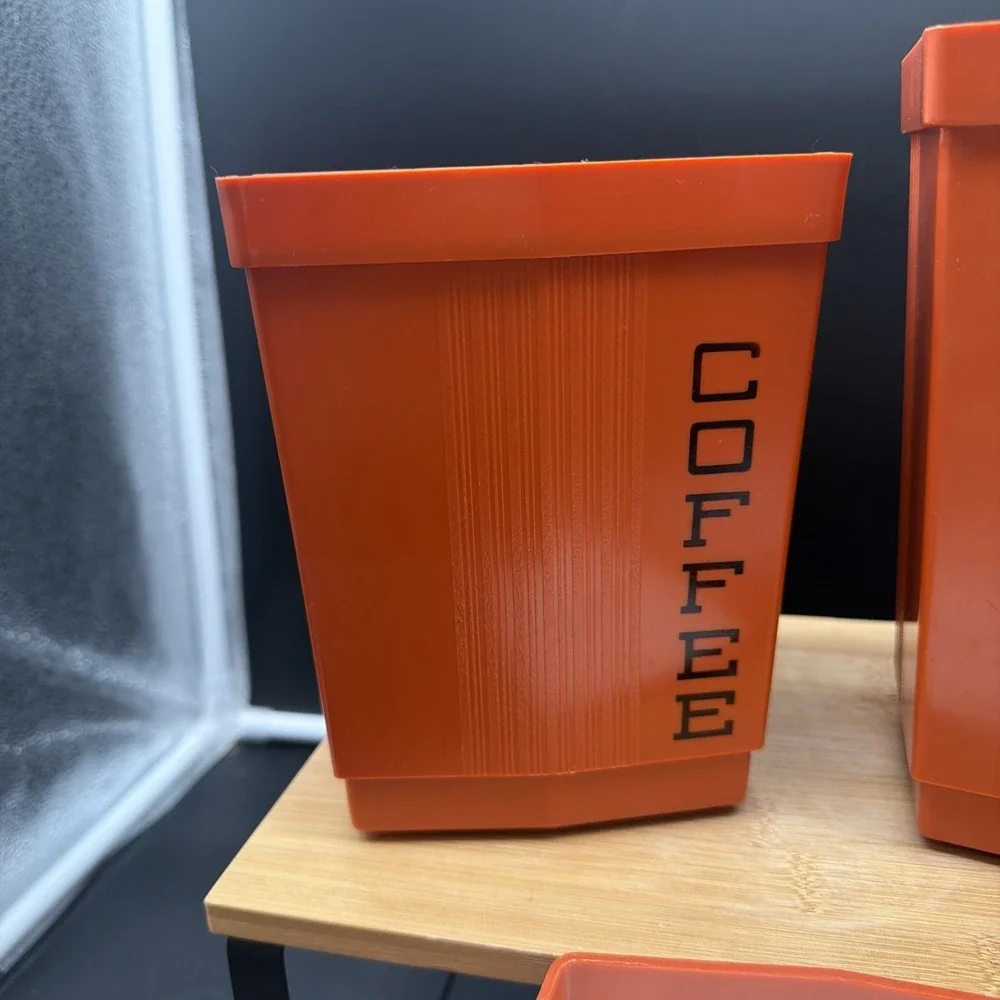 Vintage 70s Burnt Orange Nesting Canister Set 3 Plastic Kitchen